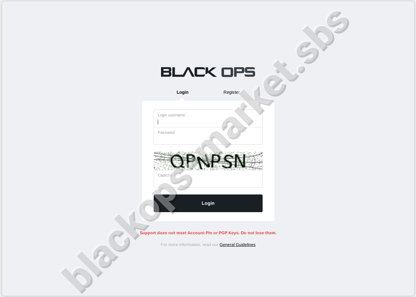 BlackOps market login page requiring PGP key and 2FA – Blackops market link access